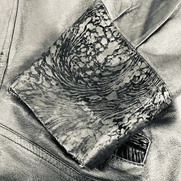 Outbrook Leather Coat Womens Large Black Long Baroque Suede Detail 80s Vintage - Picture 12 of 16